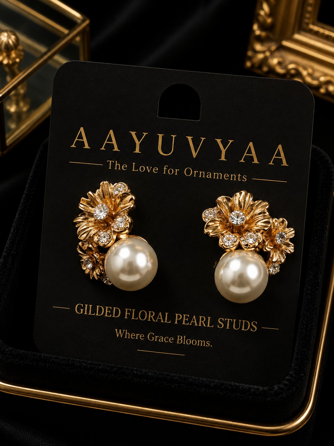 Gilded Floral Pearl Stud image 1